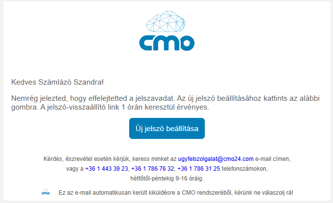3. ábra Visszaállítási email tartalma