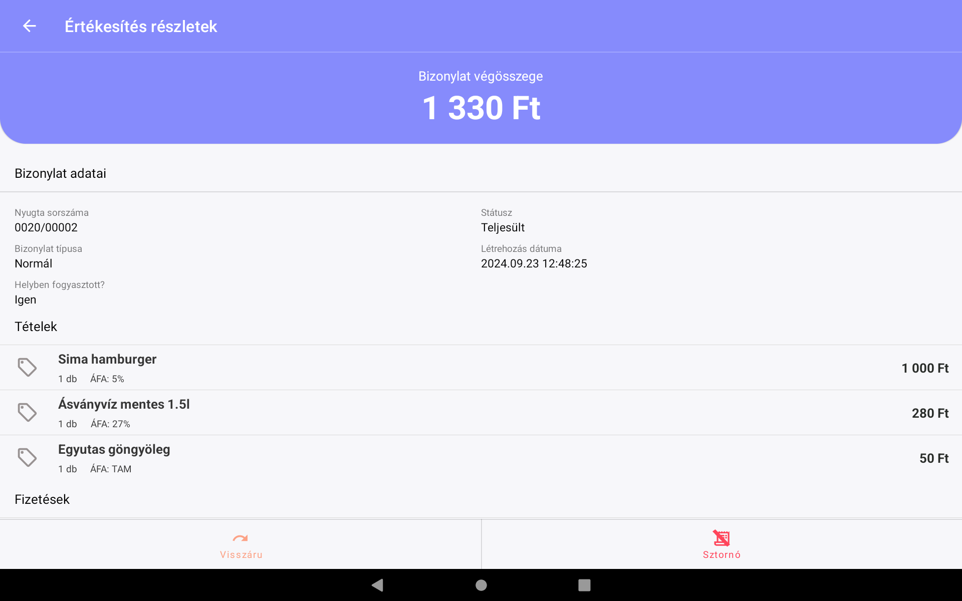 Bizonylat részletei