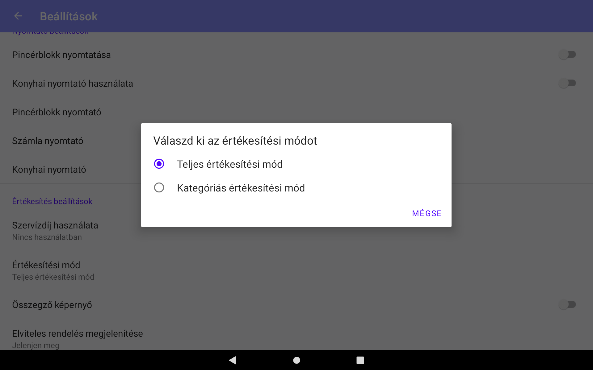 Értékesítési mód utólagos módosítása