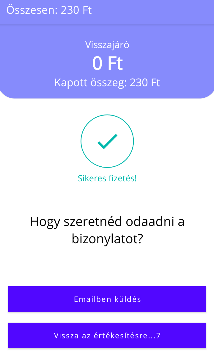 61. ábra. Összegző képernyő az értékesítés
végén