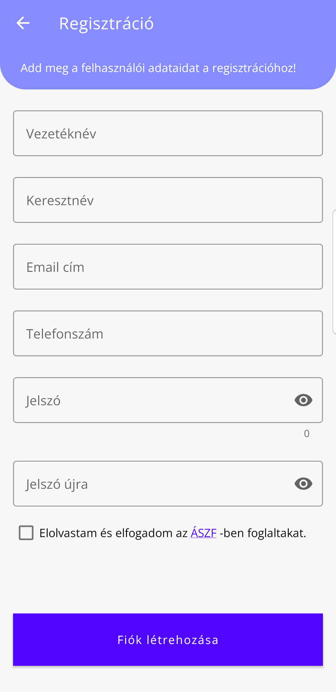 17. ábra. Új fiók
létrehozása