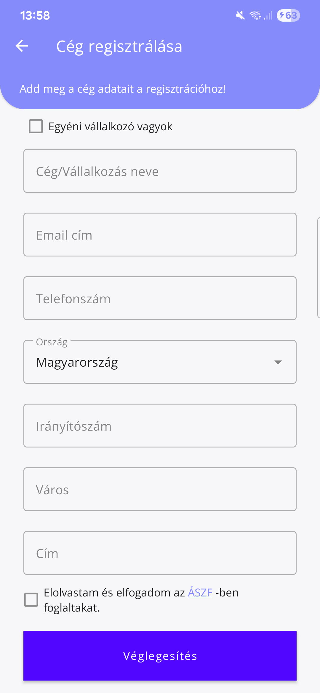 20. ábra Új cég
regisztrációja