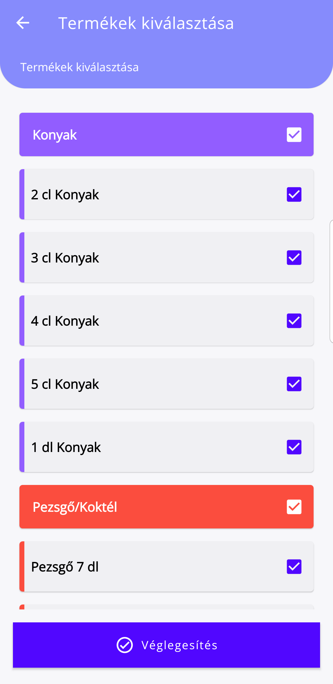 23. ábra. Vendéglátós termékek
kiválasztása