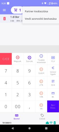 Vevői azonosító beolvasása
gomb
