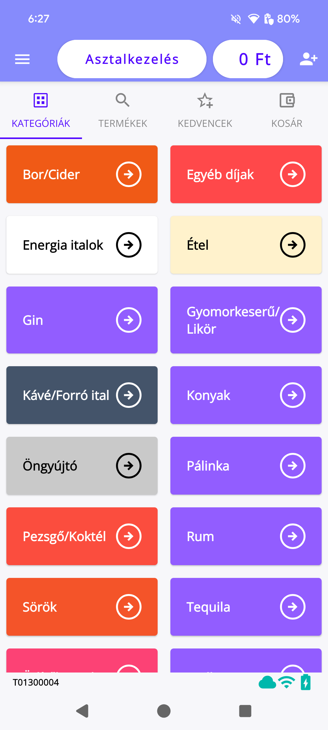 Vendéglátós mód -- mobil
nézet