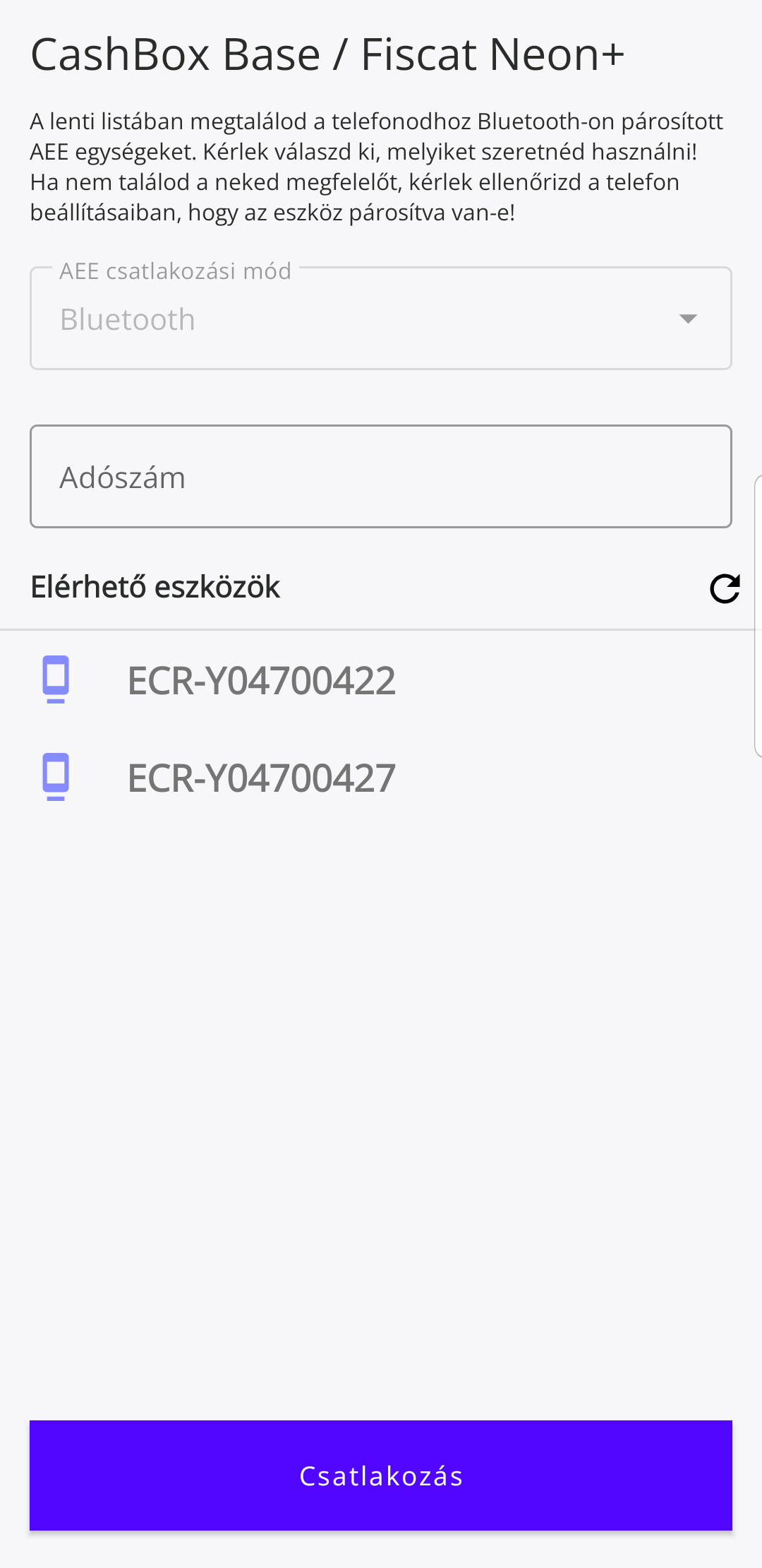 6. ábra. CashBox Base / Fiscat Neon+
csatlakozás