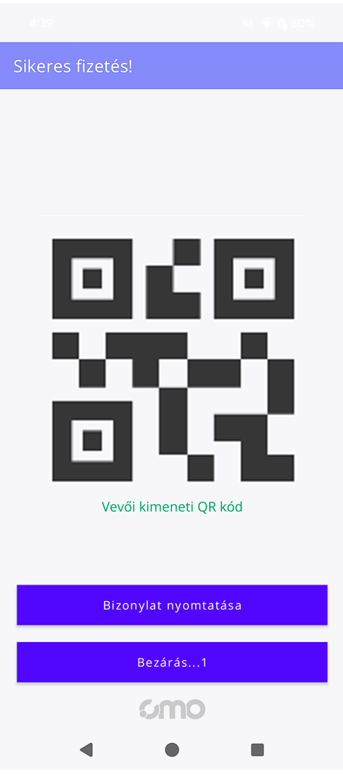 Sikeres értékesítés QR
képernyő