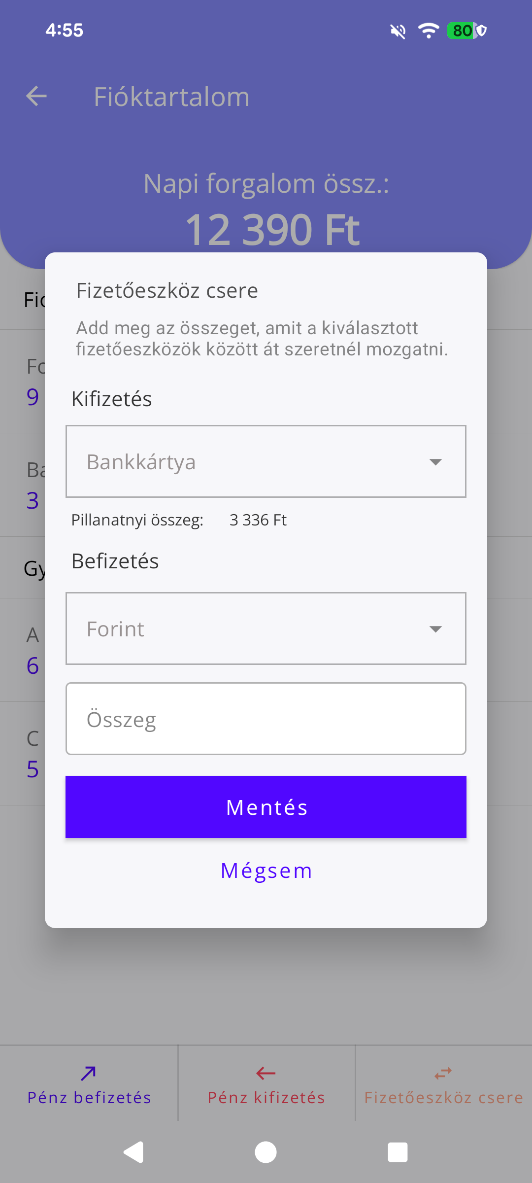 36. ábra Fizetőeszköz
csere